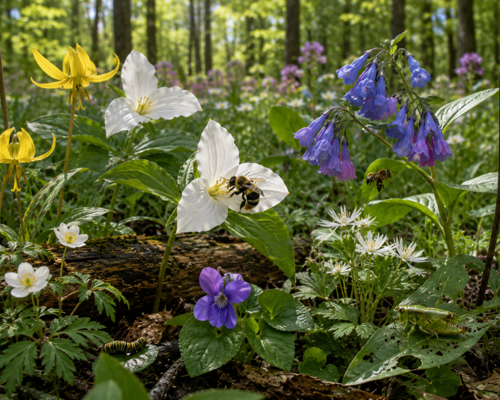 Spring wildflowers interconnections with pollinators, herbivores, and seed dispersers