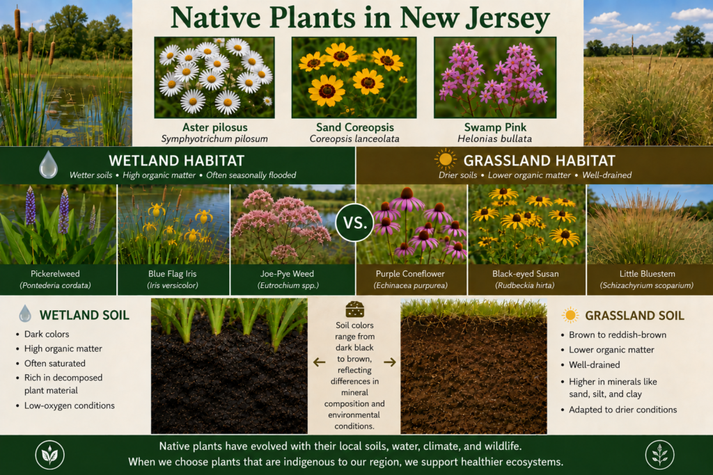 New Jersey fieldwork with native plants in wetland and grassland habitats