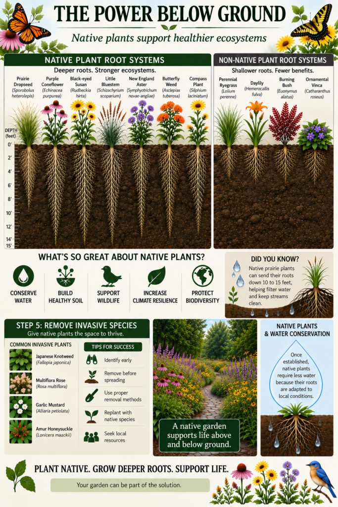 How native plants often differ in root structure from non-native plants