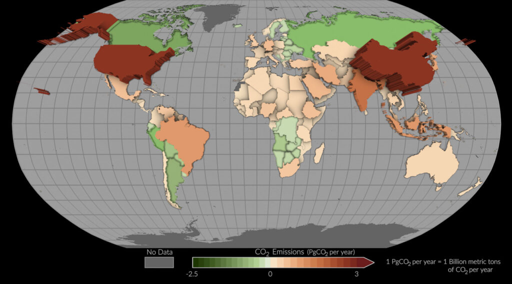 Global Map displaying Carbon dioxide emissions by Country